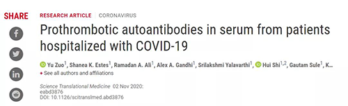 研究人員在小鼠模型中一起研究了中性粒細胞和COVID-19抗體,發(fā)現(xiàn)了使COVID-19的患者血凝的機制